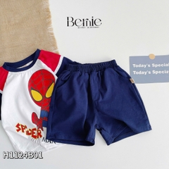 Set bộ thun ngắn cho bé trai in hình siêu nhân áo thun zaclang và quần short 1 đến 7 tuổi BERNIE 1123B025
