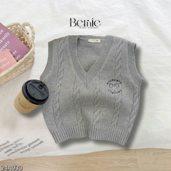 Áo khoác gile len họa tiết caro nâu phong cách hàn quốc cho bé trai 1 đến 7 tuổi BERNIE 24A030