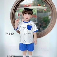 Set bộ thun tay ngắn bộ đồ họa tiết cho bé trai áo vá quần thun cotton mềm mại size 1 đến 7 tuổi BERNIE 0324B02