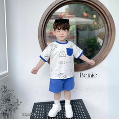 Set bộ thun tay ngắn bộ đồ họa tiết cho bé trai áo vá quần thun cotton mềm mại size 1 đến 7 tuổi BERNIE 0324B02