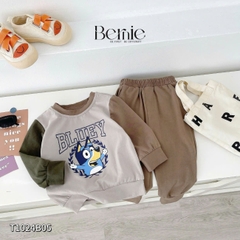 Set bộ tay dài thể thao raplang chất thun cotton chiều họa tiết in chữ 2 mặt cho bé trai, bé gái size 1 đến 7 tuổi BERNIE T1024B05