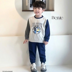 Set bộ tay dài thể thao raplang chất thun cotton chiều họa tiết in chữ 2 mặt cho bé trai, bé gái size 1 đến 7 tuổi BERNIE T1024B05