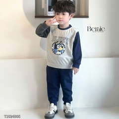 Set bộ tay dài thể thao raplang chất thun cotton chiều họa tiết in chữ 2 mặt cho bé trai, bé gái size 1 đến 7 tuổi BERNIE T1024B05
