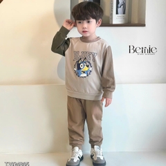 Set bộ tay dài thể thao raplang chất thun cotton chiều họa tiết in chữ 2 mặt cho bé trai, bé gái size 1 đến 7 tuổi BERNIE T1024B05
