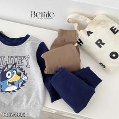 Set bộ tay dài thể thao raplang chất thun cotton chiều họa tiết in chữ 2 mặt cho bé trai, bé gái size 1 đến 7 tuổi BERNIE T1024B05