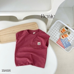 Áo tanktop cotton xược túi ngực thêu gấu dáng hàn quốc cho bé trai bé gái từ 9đến 24kg BERNIE 23A026