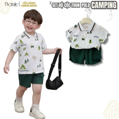 Set bộ polo cho bé trai áo thun polo họa tiết Camping mát mẻ và quần short đùi 9 tới 28kg BERNIE H1124B45