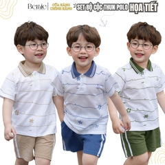 Set bộ polo tay ngắn cho bé trai họa tiết biển xanh kèm quần short size 1 đến 7 tuổi BERNIE T1024B24