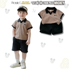 Set bộ polo kẻ nâu phối màu thêu mickey phong cách Hàn quốc cho bé trai 1 đến 7 tuổi BERNIE H1024B38