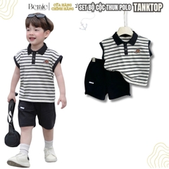Set bộ polo kẻ ngang thêu mũ cho bé trai áo polo tanktop kèm quần short phong cách Hàn quốc 8kg đến 25kg BERNIE H1124B37