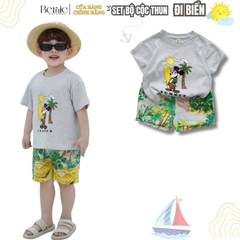 Set bộ thun tay ngắn set đi biển họa tiết Snoopy cho bé trai áo thun cotton quần đũi mềm mại size 1 đến 7 tuổi BERNIE 0124B43