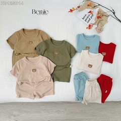 Đồ bộ unisex tay ngắn chất thun tăm cho bé trai bé gái họa tiết thêu gấu size từ 9 đến 24kg BERNIE H0125B14