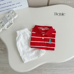 Bộ thun tay ngắn bộ polo sọc kèm quần short trắng bé trai phong cách Hàn quốc size 1 tới 7 tuổi BERNIE