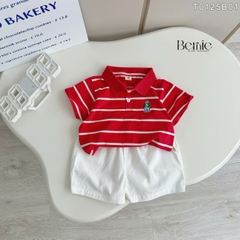 Bộ thun tay ngắn bộ polo sọc kèm quần short trắng bé trai phong cách Hàn quốc size 1 tới 7 tuổi BERNIE