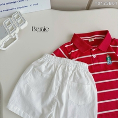Bộ thun tay ngắn bộ polo sọc kèm quần short trắng bé trai phong cách Hàn quốc size 1 tới 7 tuổi BERNIE