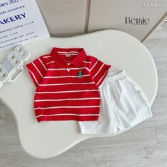 Bộ thun tay ngắn bộ polo sọc kèm quần short trắng bé trai phong cách Hàn quốc size 1 tới 7 tuổi BERNIE