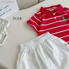 Bộ thun tay ngắn bộ polo sọc kèm quần short trắng bé trai phong cách Hàn quốc size 1 tới 7 tuổi BERNIE
