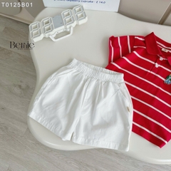 Bộ thun tay ngắn bộ polo sọc kèm quần short trắng bé trai phong cách Hàn quốc size 1 tới 7 tuổi BERNIE