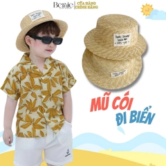Mũ cói vành phối tag chữ unnisex cho bé trai bé gái đi biển đi chơi đi du lịch bé 4 tuổi tới 6 tuổi BERNIE KIDS