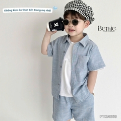 Set bộ sơ mi denim cho bé trai áo sơ mi phối túi kèm quần short size 9 đến 26kg BERNIE P1124B29