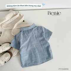 Set bộ sơ mi denim cho bé trai áo sơ mi phối túi kèm quần short size 9 đến 26kg BERNIE P1124B29