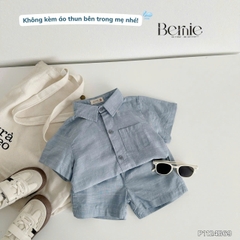 Set bộ sơ mi denim cho bé trai áo sơ mi phối túi kèm quần short size 9 đến 26kg BERNIE P1124B29