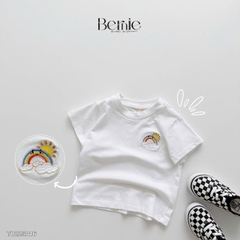 Áo thun tay ngắn unisex cho bé trai bé gái họa tiết thêu cầu vồng nhiều màu size 9 tới 25kg BERNIE T0225A16