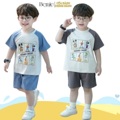 Set bộ thun tay ngắn set raplang họa tiết hoạt hình cho bé trai chất thun cotton mềm size 1 đến 7 tuổi BERNIE H0924B42