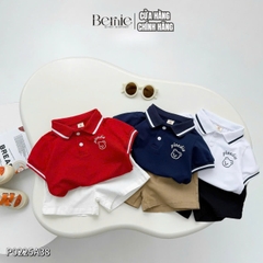 Set bộ polo tay ngắn cổ bo dệt họa tiết gấu kèm quần short kaki cho bé trai size 1 tới 7 tuổi BERNIE KIDS P0225A38