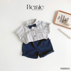 Set bộ quần áo set sơ mi ngắn tay công tử bé trai đính nơ rời mặc sinh nhật đi chơi đi tiệc 1 đến 7 tuổi BERNIE