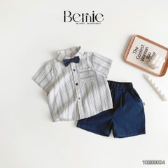 Set bộ quần áo set sơ mi ngắn tay công tử bé trai đính nơ rời mặc sinh nhật đi chơi đi tiệc 1 đến 7 tuổi BERNIE