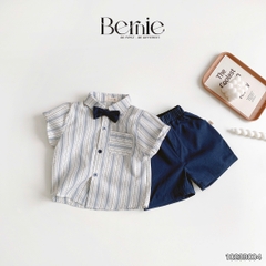 Set bộ quần áo set sơ mi ngắn tay công tử bé trai đính nơ rời mặc sinh nhật đi chơi đi tiệc 1 đến 7 tuổi BERNIE