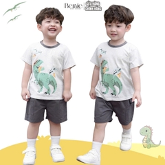 Set bộ tay ngắn bé trai họa tiết khủng long phong cách hàn quốc size 1 đến 7 tuổi BERNIE H1224B08