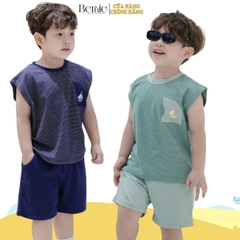 Set bộ tanktop kẻ ngang cho bé trai áo thun túi cách điệu kèm quần short 9 đến 25kg BERNIE P1124B88