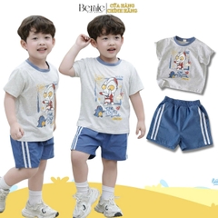  Set bộ cộc tay siêu nhân điện quang áo thun cotton và quần short denim bé trai 1 đến 7 tuổi BERNIE H1224B07