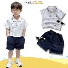 Set bộ polo cho bé trai họa tiết kẻ biển kèm quần short jean size 1 đến 7 tuổi BERNIE T1024B44