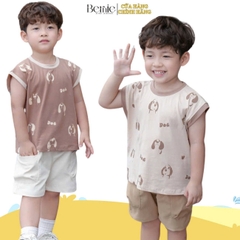 Set bộ tanktop họa tiết in trần cún cho bé trai kèm quần short 9 đến 25kg BERNIE H0225B31