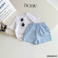 Quần sooc đùi linen kaki mềm bé trai bé gái unisex màu trắng nâu be BERNIE phong cách hàn quốc 7kg đến 30kg