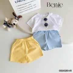 Quần sooc đùi linen kaki mềm bé trai bé gái unisex màu trắng nâu be BERNIE phong cách hàn quốc 7kg đến 30kg