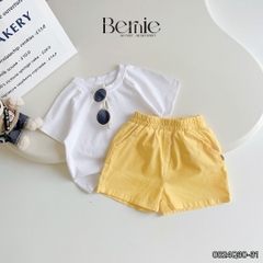 Quần sooc đùi linen kaki mềm bé trai bé gái unisex màu trắng nâu be BERNIE phong cách hàn quốc 7kg đến 30kg