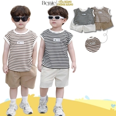 Set bộ ba lỗ set tanktop bé trai áo thun họa tiết kẻ ngang kèm quần short kaki size 1 đến 7 tuổi BERNIE H0225B37
