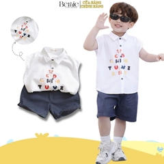 Set bộ tanktop cho bé trai áo sơ mi tanktop họa tiết hình in và chữ cute kèm quần short jean 9kg đến 28kg BERNIE P0225B30