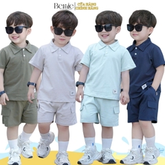 Set bộ polo thun cotton cho bé trai áo thun tay ngắn đính tag logo kèm quần short size 1 đến 7 tuổi BERNIE H0225B35