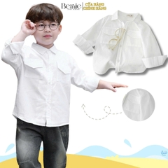  Áo sơ mi tay dài màu trắng phối túi ngực cho bé trai size 9 kg tới 28kg BERNIE H1124A67