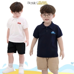 Set bộ polo tay ngắn cho bé trai họa tiết thêu ô tô kèm quần short kaki size 9 tới 25kg BERNIE H0625B36