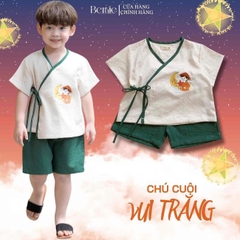 Set bộ đũi cột dây họa tiết thêu chú Cuội trung thu cho bé trai size 1 đến 6 tuổi BERNIE H0425B36