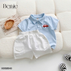  Set bộ polo ngắn tay nhiều màu cho bé trai họa tiết thêu ô tô kèm quần short kaki size 9 tới 25kg BERNIE H0625B40
