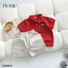  Set bộ polo ngắn tay nhiều màu cho bé trai họa tiết thêu ô tô kèm quần short kaki size 9 tới 25kg BERNIE H0625B40