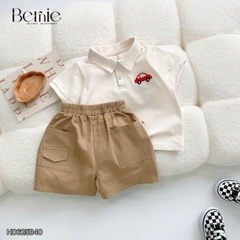  Set bộ polo ngắn tay nhiều màu cho bé trai họa tiết thêu ô tô kèm quần short kaki size 9 tới 25kg BERNIE H0625B40