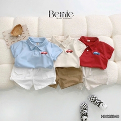  Set bộ polo ngắn tay nhiều màu cho bé trai họa tiết thêu ô tô kèm quần short kaki size 9 tới 25kg BERNIE H0625B40